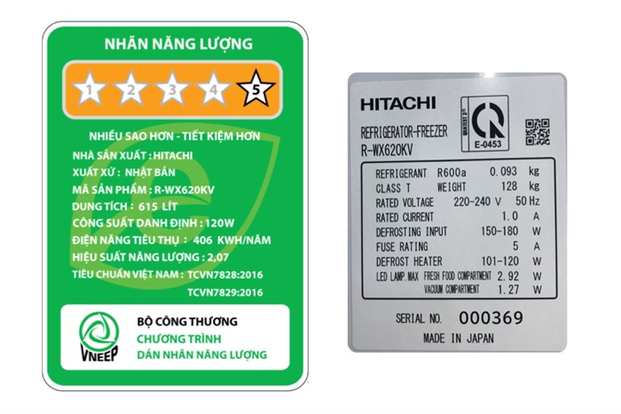Tủ lạnh Hitachi Inverter 615 lít Multi Door R-WX620KV Màu Đen