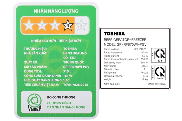 Tủ lạnh Toshiba Inverter 515 lít Multi Door GR-RF670WI-PGV(A9)-BG Màu Xám đậm