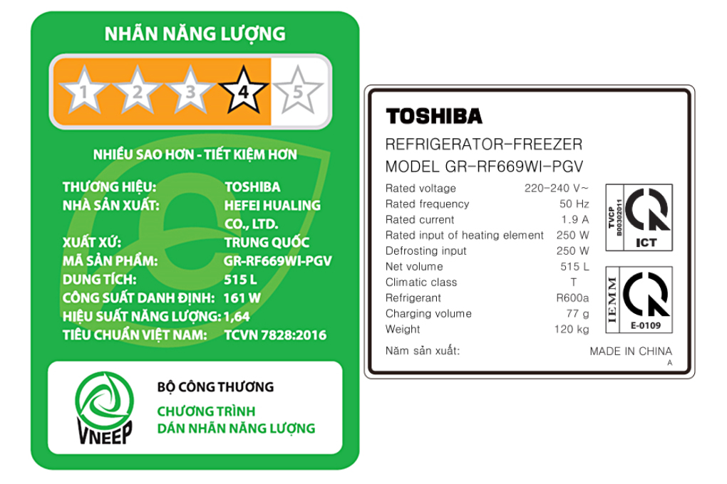 Tủ lạnh Toshiba Inverter 515 lít Multi Door GR-RF669WI-PGV(A9)-BG Màu Xám đậm