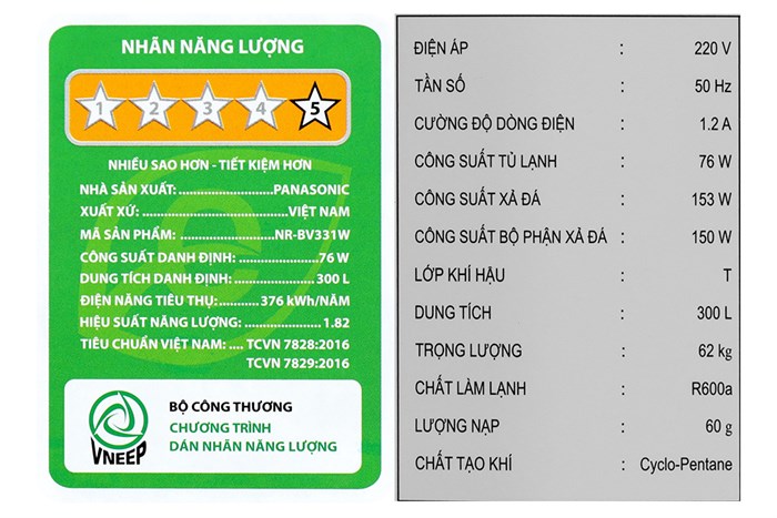 Tủ lạnh Panasonic Inverter 300 lít NR-BV331WGKV Màu Đen