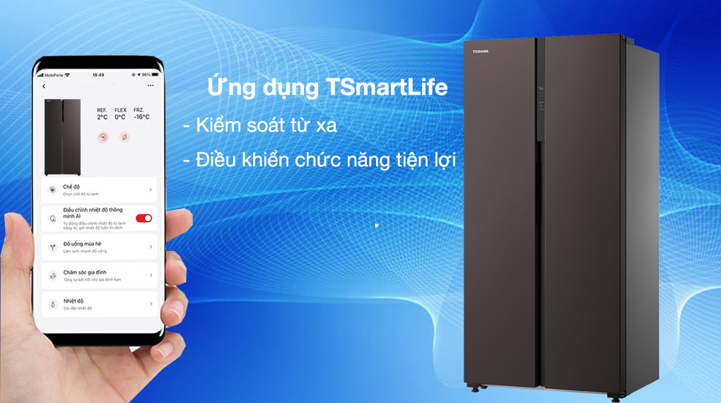 Tủ lạnh Toshiba Inverter 460 lít GR-RS600WI-PMV(37)-SG - Điều khiển từ xa qua ứng dụng TSmartLife nhanh chóng