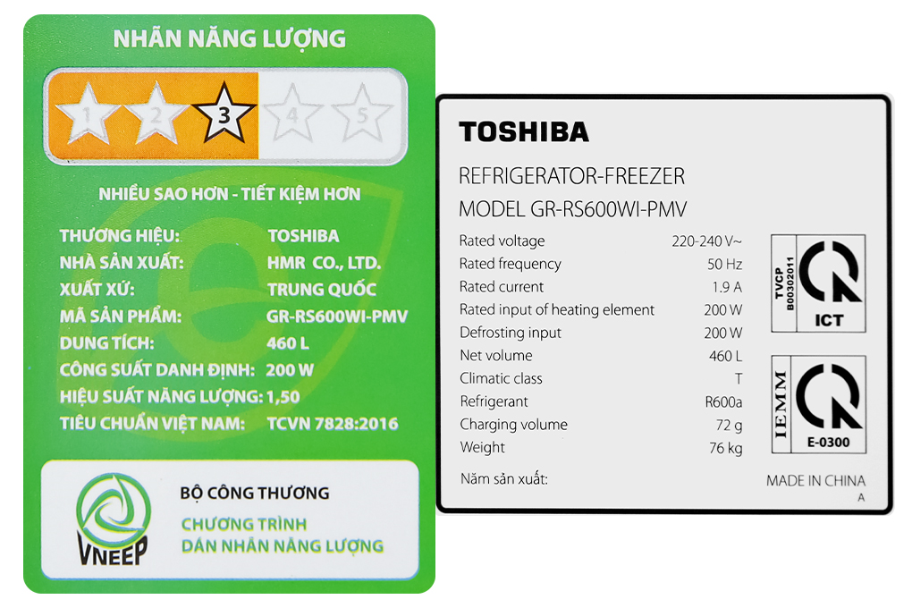 Tủ lạnh Toshiba Inverter 460 lít Side By Side GR-RS600WI-PMV(37)-SG Màu Đen - Xám