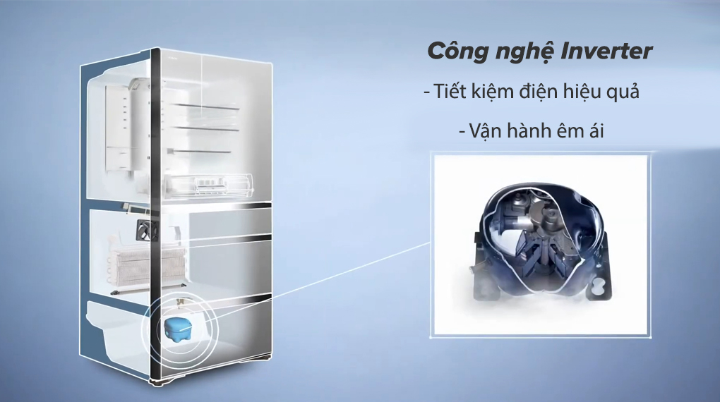 Tủ lạnh Hitachi Inverter 735 lít R-ZX740KV X - Sử dụng công nghệ Inverter tiết kiệm điện hiệu quả, vận hành êm ái
