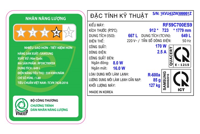 Tủ lạnh Samsung Inverter 649 lít Multi Door RF59C700ES9/SV Màu Xám