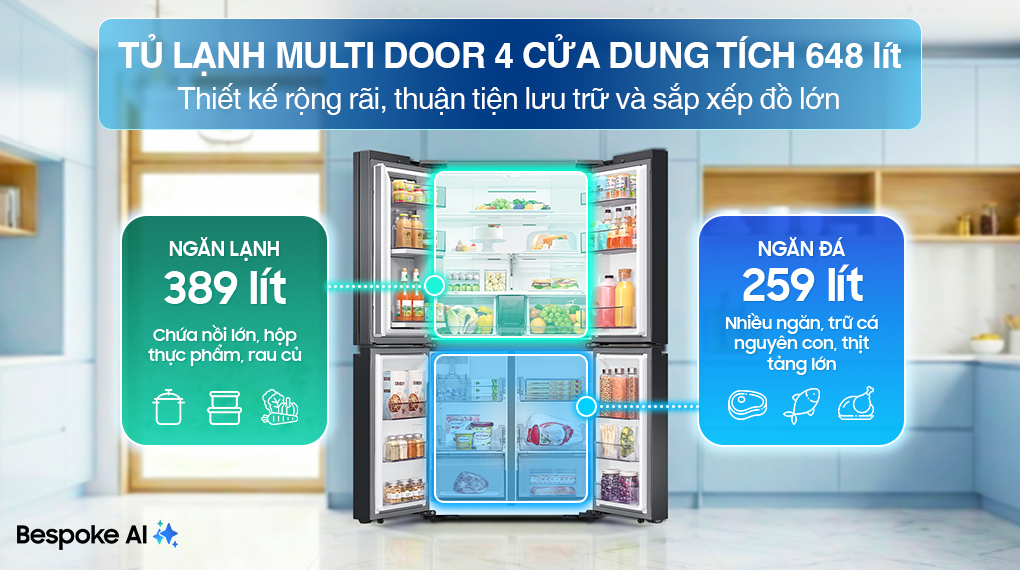 Tủ lạnh Samsung Inverter 648 lít Multi Door Bespoke Door-in-Door RF59CB66F8S/SV