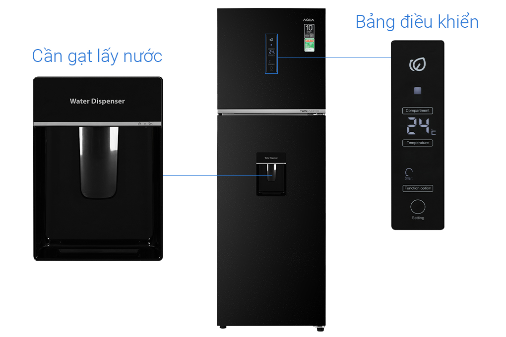 Tủ lạnh Aqua Inverter 347 lít AQR-T400FA(WFB) Màu Đen