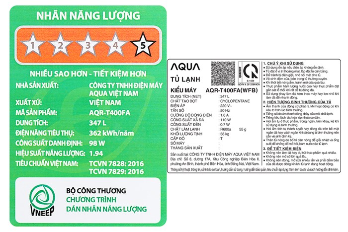 Tủ lạnh Aqua Inverter 347 lít AQR-T400FA(WFB) Màu Đen