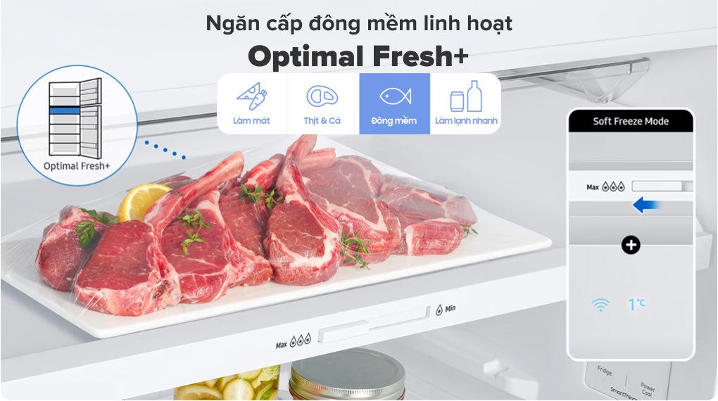 Tủ lạnh Samsung Inverter 406 lít RT42CB6784C3SV  - Ngăn đông mềm linh hoạt Optimal Fresh+
