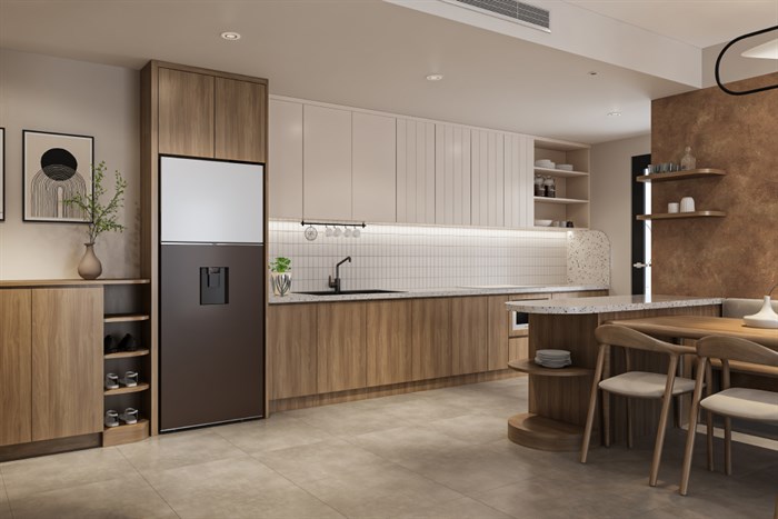 Tủ lạnh Samsung Inverter 382 lít Bespoke RT38CB6784C3SV Màu Trắng - Nâu