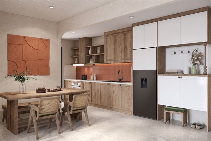 Tủ lạnh Samsung Inverter 382 lít Bespoke RT38CB6784C3SV Màu Trắng - Nâu