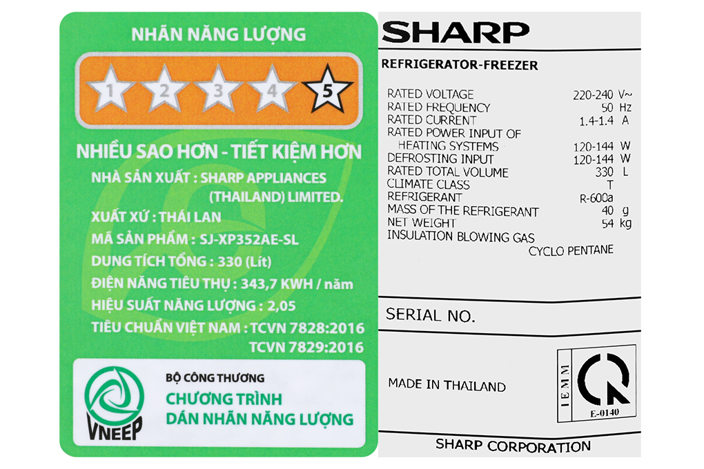 Tủ lạnh Sharp Inverter 330 lít SJ-XP352AE-SL Màu Xám