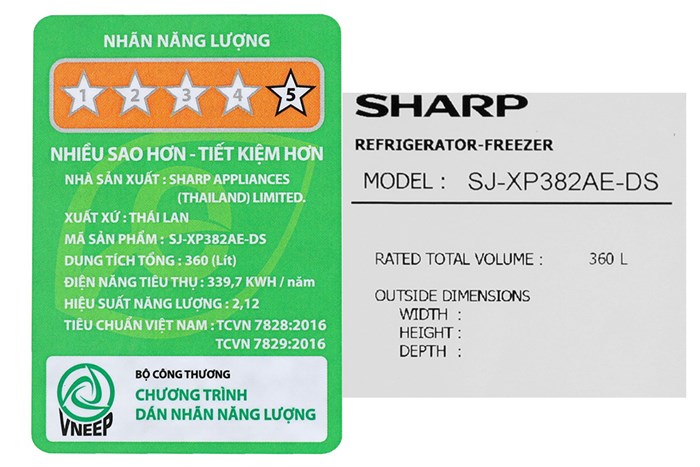 Tủ lạnh Sharp Inverter 360 lít SJ-XP382AE-DS Màu Đen - Xám