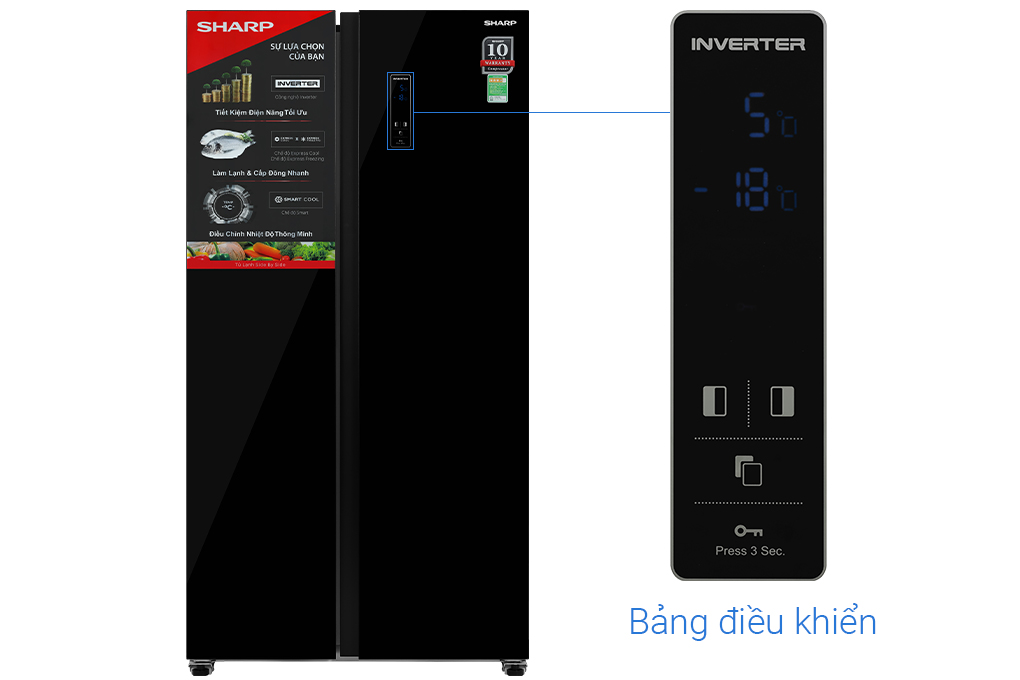 Tủ lạnh Sharp Inverter 532 lít Side By Side SJ-SBX530VG-BK Màu Đen
