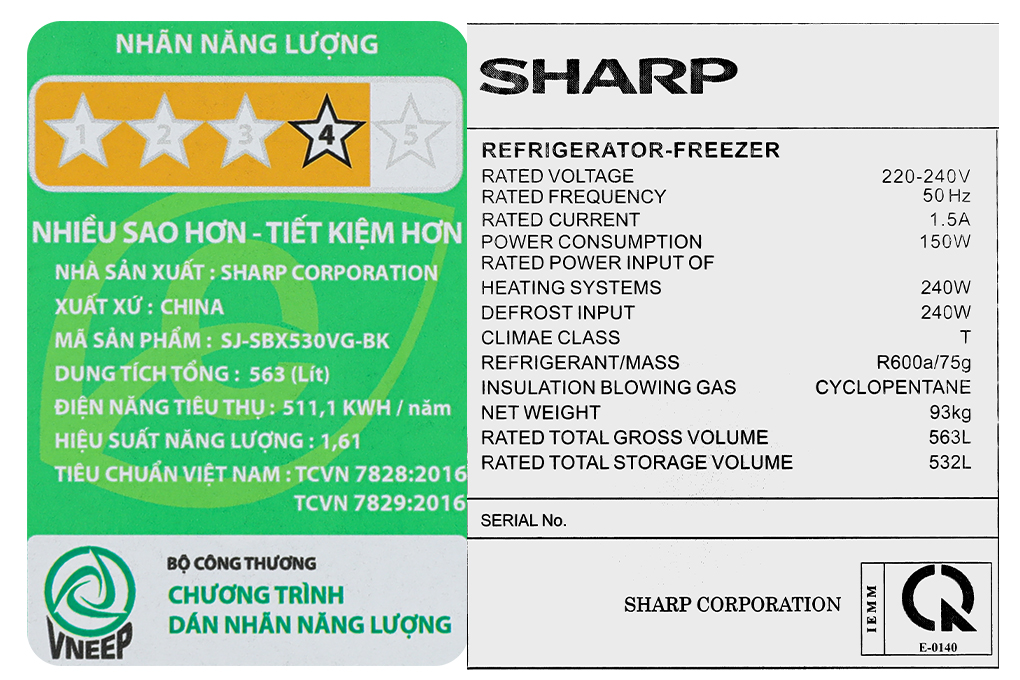 Tủ lạnh Sharp Inverter 532 lít Side By Side SJ-SBX530VG-BK Màu Đen