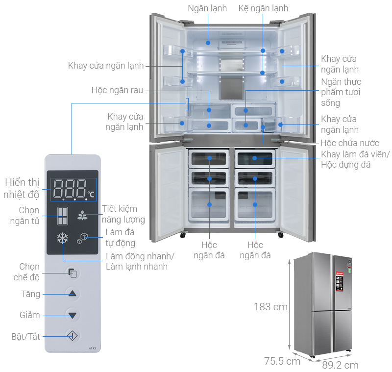 Tủ lạnh Sharp Inverter 607 lít Multi Door SJ-FXPI689V-RS