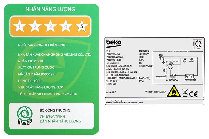 Tủ lạnh Beko 90 lít RS9052S Màu Bạc