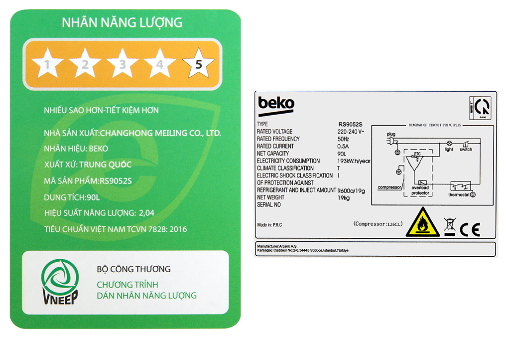 Tủ lạnh Beko 90 lít RS9052S Màu Bạc