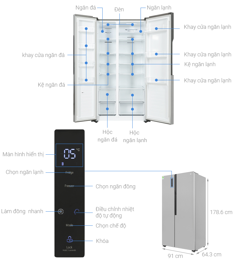 Tủ lạnh LG Inverter 519 lít Side By Side GR-B256JDS