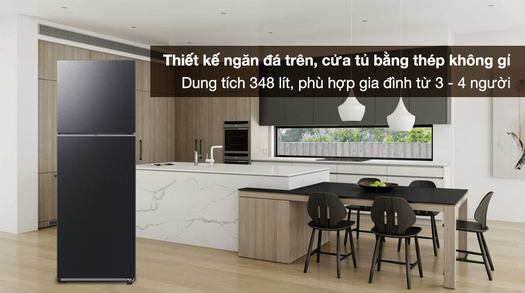 Tủ lạnh Samsung Inverter 348 lít RT35CG5424B1SV - Thiết kế ngăn đá trên với chất liệu cửa bằng thép không gỉ, dung tích 348 lít phù hợp gia đình từ 3 - 4 người