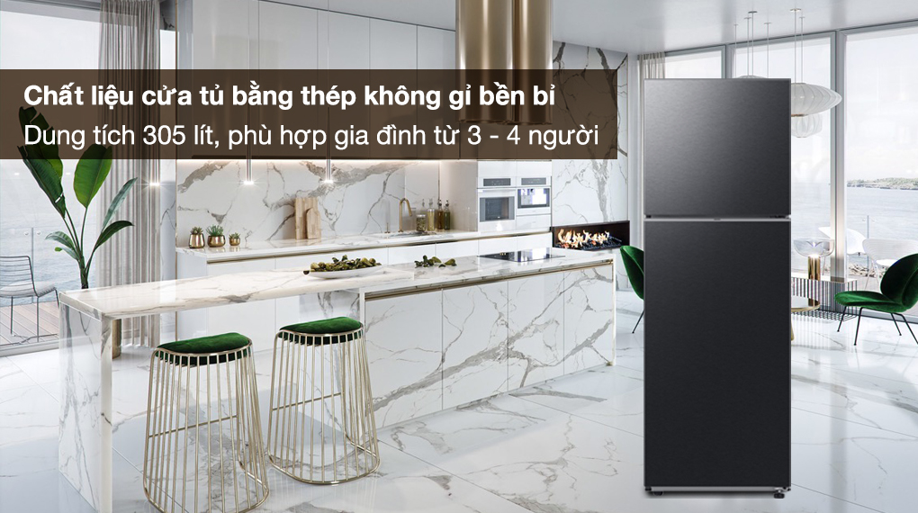 Tủ lạnh Samsung Inverter 305 lít RT31CG5424B1SV - Chất liệu cửa tủ bằng thép không gỉ bền bỉ, dung tích 305 lít phù hợp cho gia đình từ 3 - 4 người