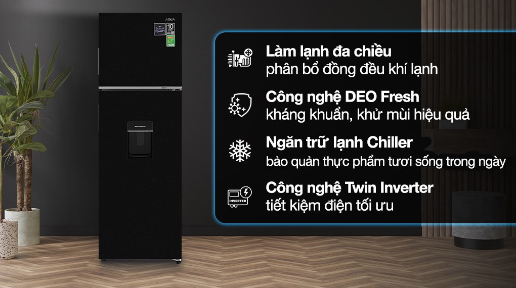 Tủ lạnh Aqua Inverter 279 lít AQR-T300FA(WFB)