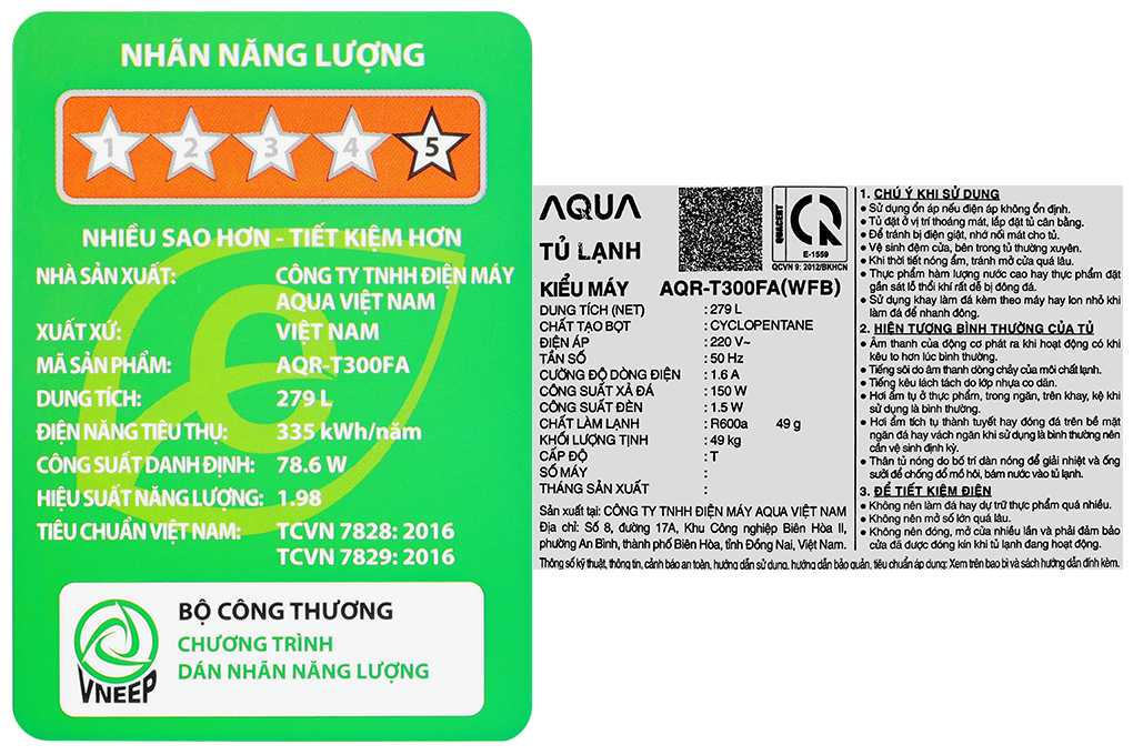 Tủ lạnh Aqua Inverter 279 lít AQR-T300FA(WFB) Màu Đen