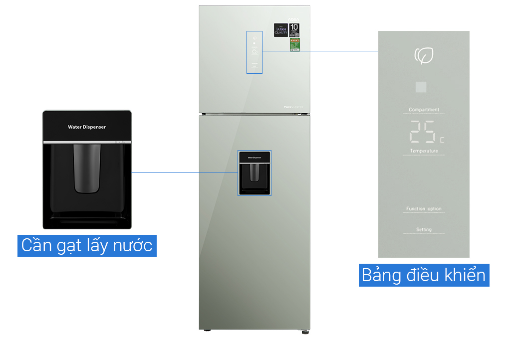 Tủ lạnh Aqua Inverter 347 lít AQR-T390FA(WGM) Màu Màu gương soi