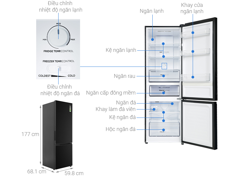 Tủ lạnh Aqua Inverter 324 lít AQR-B390MA(FB)