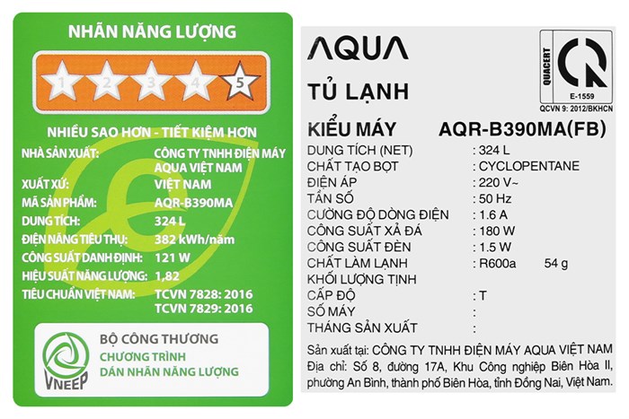 Tủ lạnh Aqua Inverter 324 lít AQR-B390MA(FB) Màu Đen