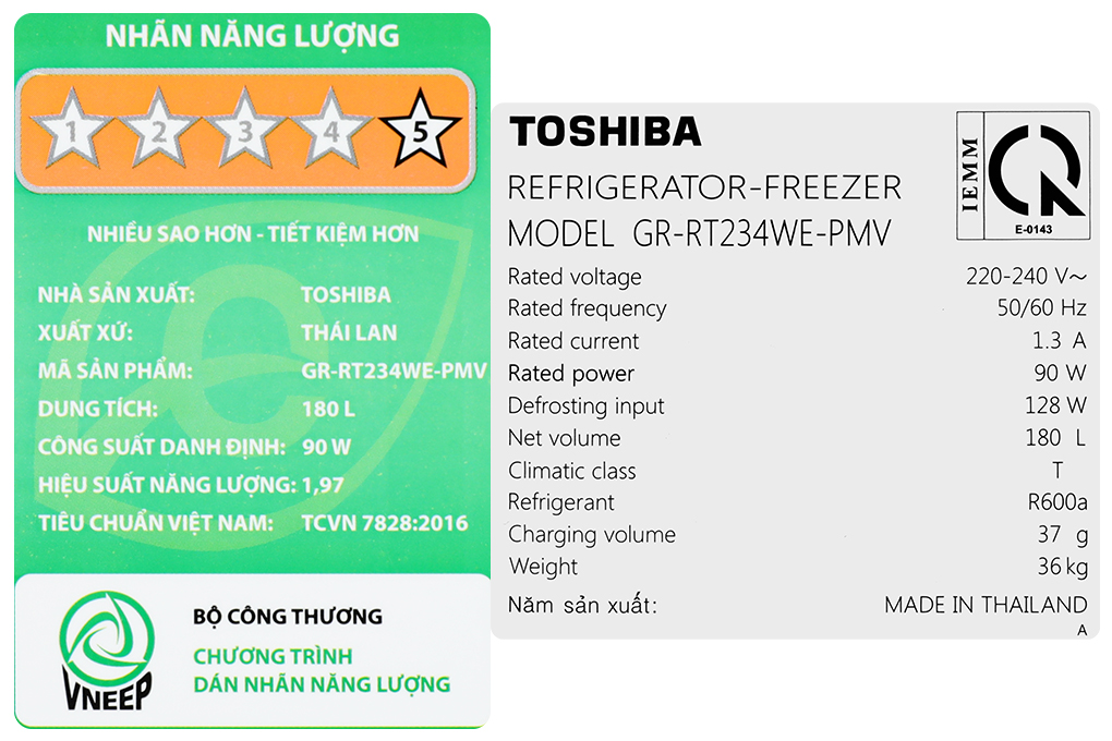 Tủ lạnh Toshiba Inverter 180 lít GR-RT234WE-PMV(52) Màu Xám