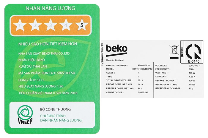 Tủ lạnh Beko Inverter 340 lít RDNT371E50VZDHFSU Màu Đen