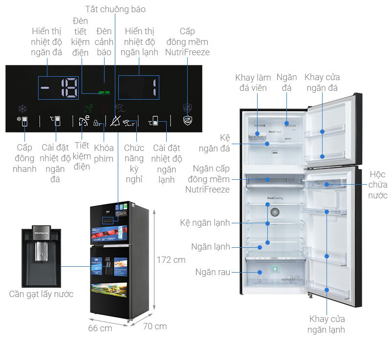 Tủ lạnh Beko Inverter 375 lít RDNT401E50VZDHFSU