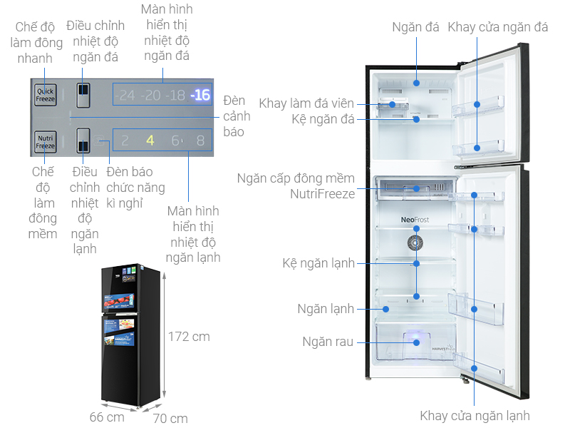 Tủ lạnh Beko Inverter 375 lít RDNT401I50VHFSU