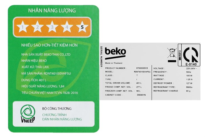 Tủ lạnh Beko Inverter 375 lít RDNT401I50VHFSU Màu Đen