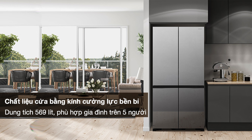Tủ lạnh Hitachi Inverter 569 lít R-WB640VGV0X MIR - Chất liệu cửa tủ bằng kính cường lực bền bỉ, dung tích 569 lít phù hợp gia đình trên 5 người