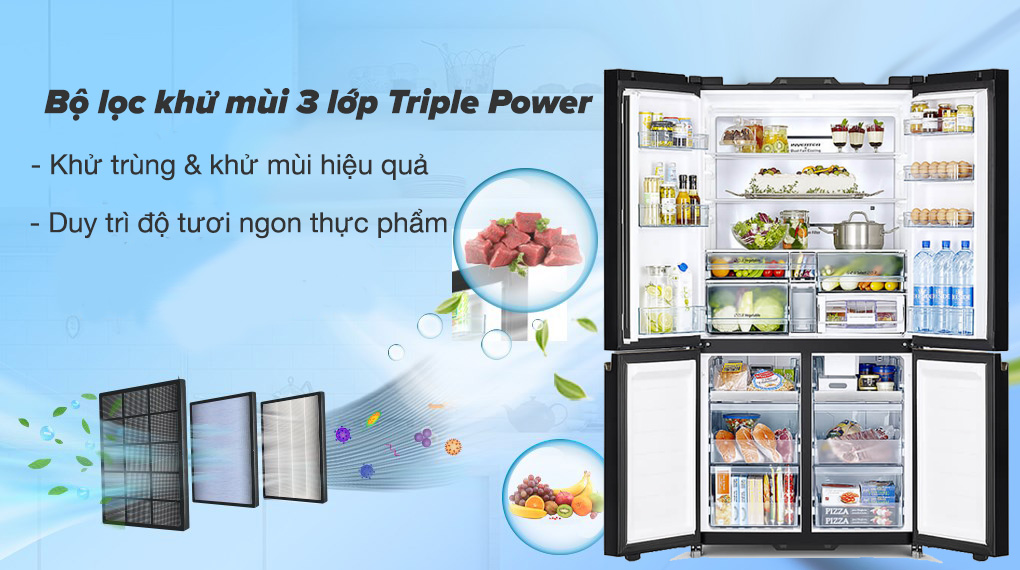 Tủ lạnh Hitachi Inverter 569 lít R-WB640VGV0X MIR - Bộ lọc khử mùi 3 lớp Triple Power khử trùng và khử mùi hôi hiệu quả giúp bảo quản thực phẩm tươi lâu