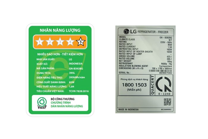 Tủ lạnh LG Inverter 395 lít GN-B392BG Màu Trắng