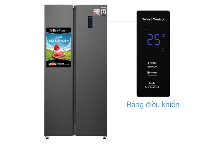 Tủ lạnh Casper Inverter 458 lít Side By Side RS-460PG Màu Đen - Xám