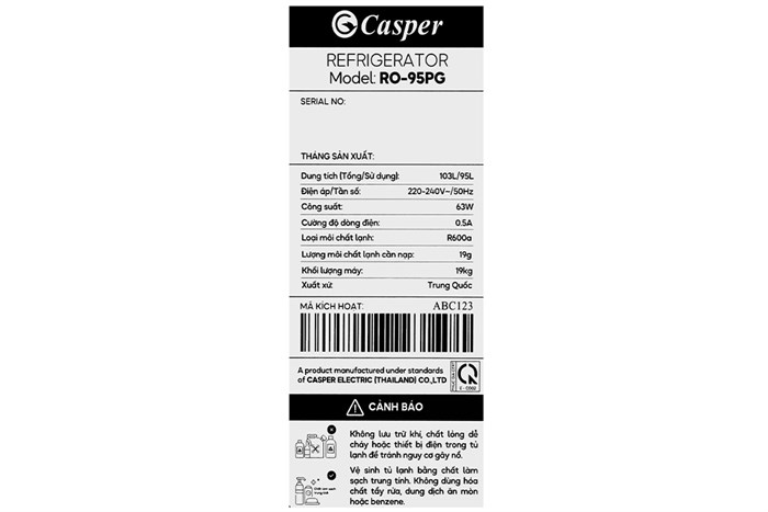 Tủ lạnh Casper 95 lít RO-95PG Màu Đen - Xám