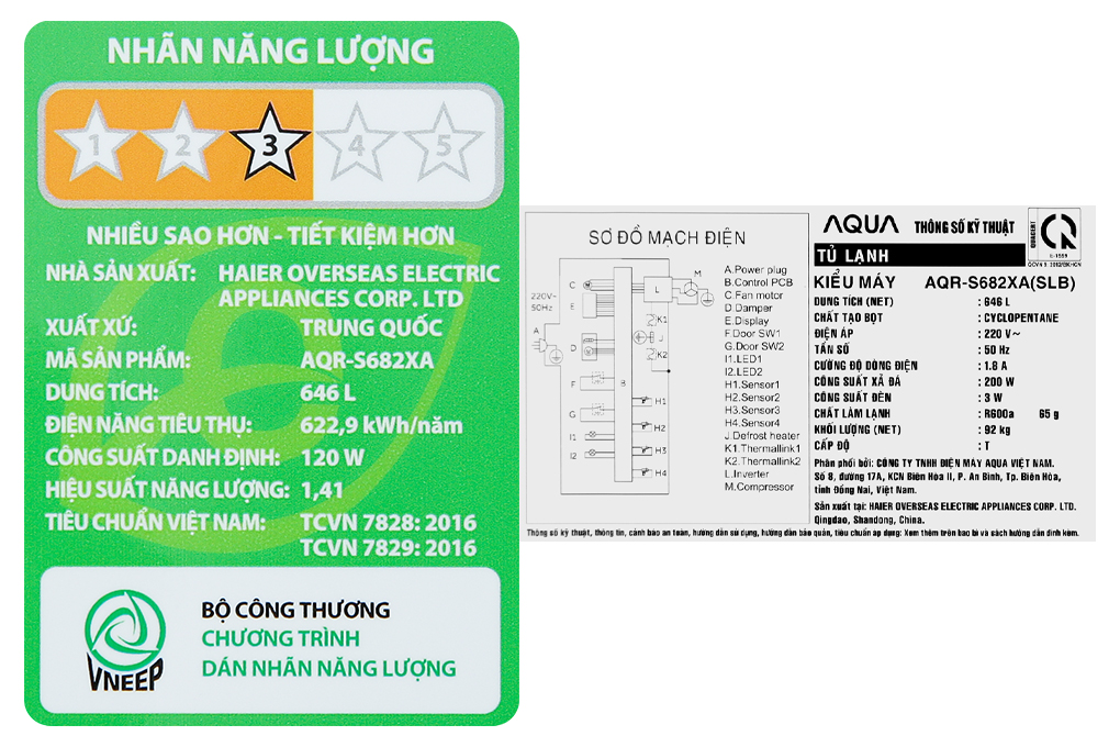 Tủ lạnh Aqua Inverter 646 lít Side By Side AQR-S682XA(SLB) Màu Đen xám khói