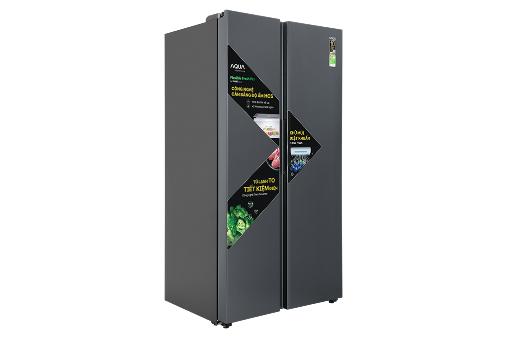 Tủ lạnh Aqua Inverter 646 lít Side By Side AQR-S682XA(SLB) Màu Đen xám khói