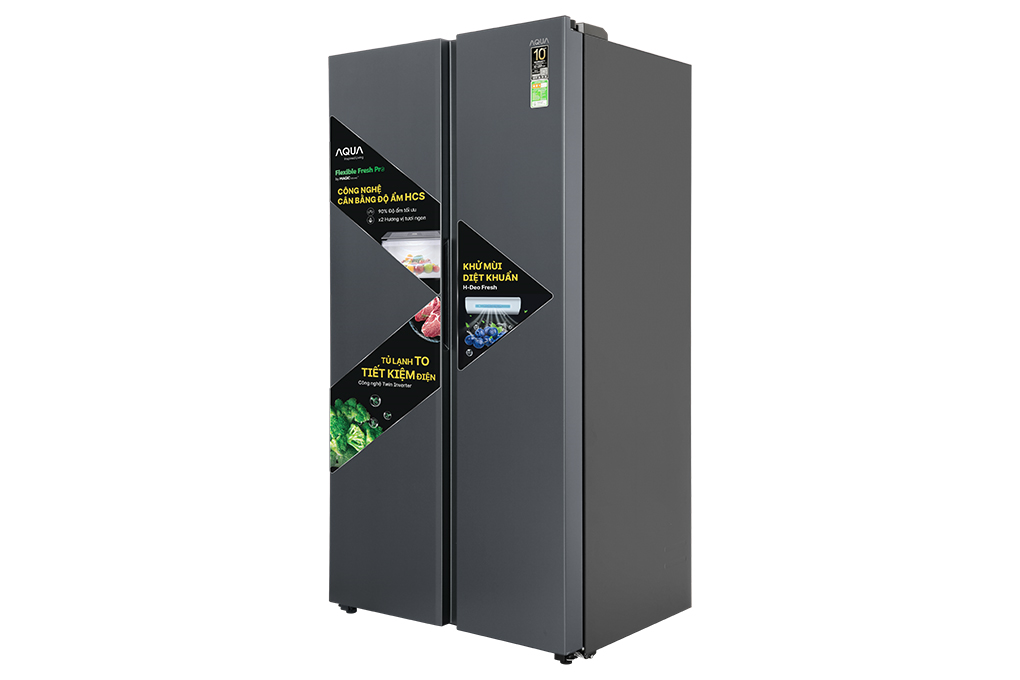 Tủ lạnh Aqua Inverter 646 lít Side By Side AQR-S682XA(SLB) Màu Đen xám khói