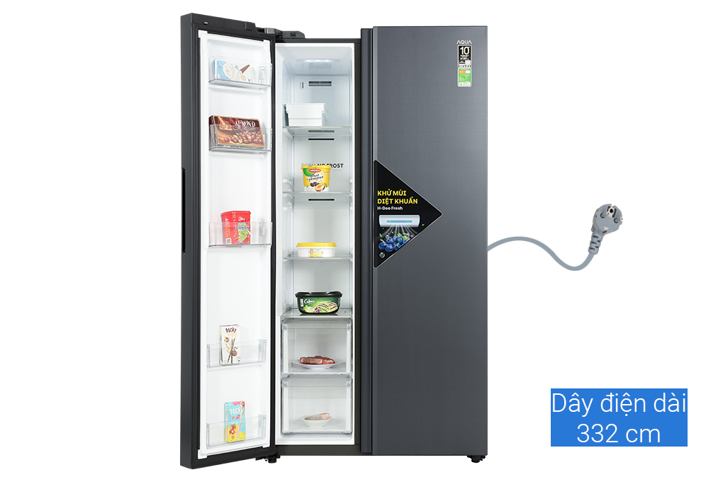 Tủ lạnh Aqua Inverter 646 lít Side By Side AQR-S682XA(SLB) Màu Đen xám khói