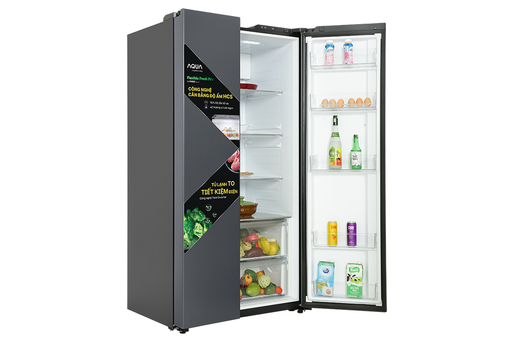 Tủ lạnh Aqua Inverter 646 lít Side By Side AQR-S682XA(SLB) Màu Đen xám khói