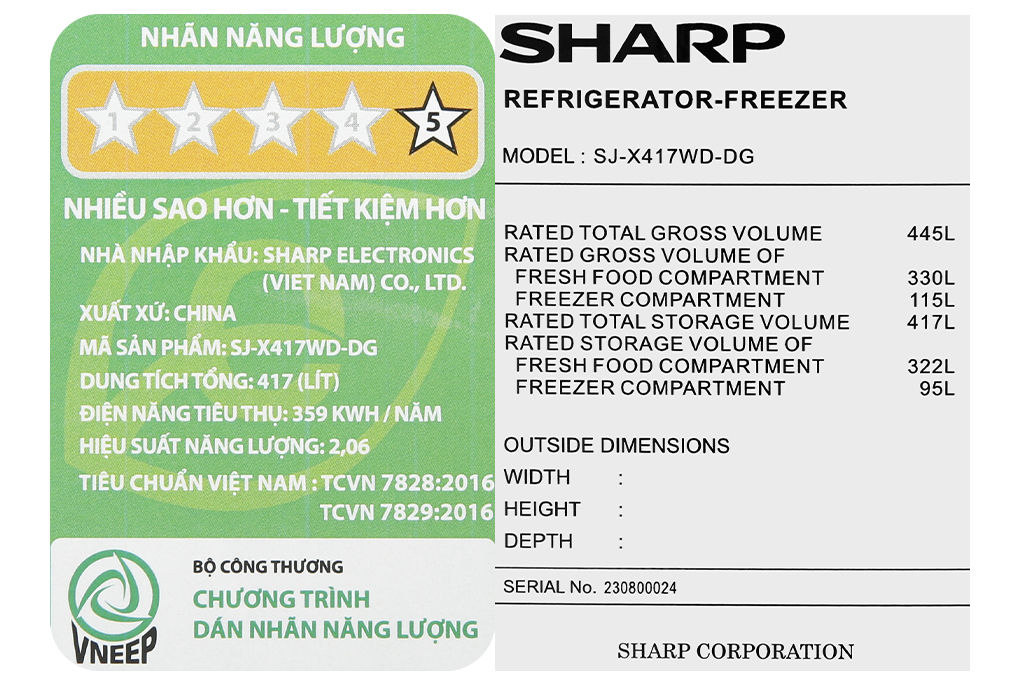Tủ lạnh Sharp Inverter 417 lít SJ-X417WD-DG Màu Đen