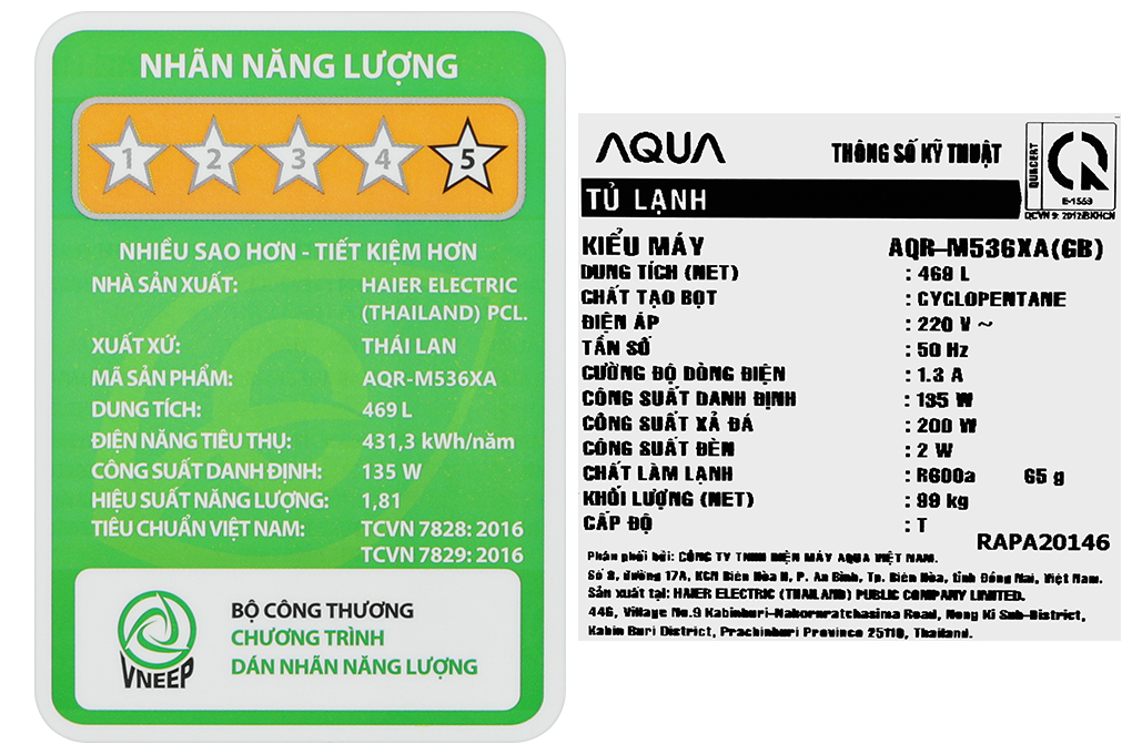 Tủ lạnh Aqua Inverter 469 lít Multi Door AQR-M536XA(GB) Màu Đen
