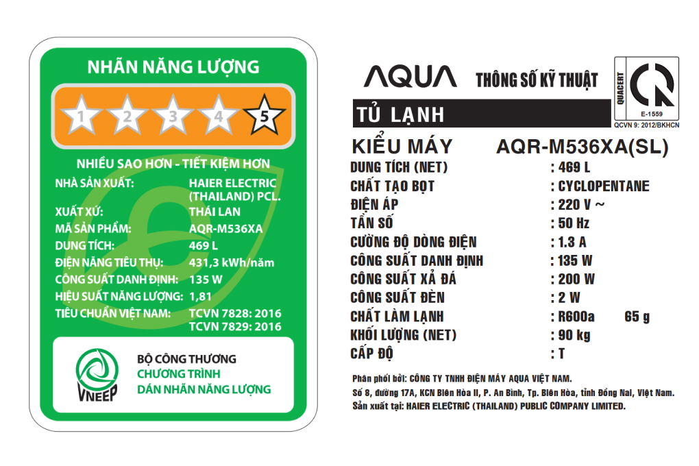 Tủ lạnh Aqua Inverter 469 lít Multi Door AQR-M536XA(SL) Màu Đen - Xám