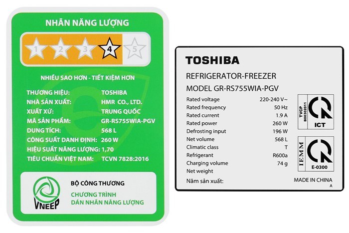 Tủ lạnh Toshiba Inverter 568 lít Side By Side GR-RS755WIA-PGV(22)-XK Màu Đen