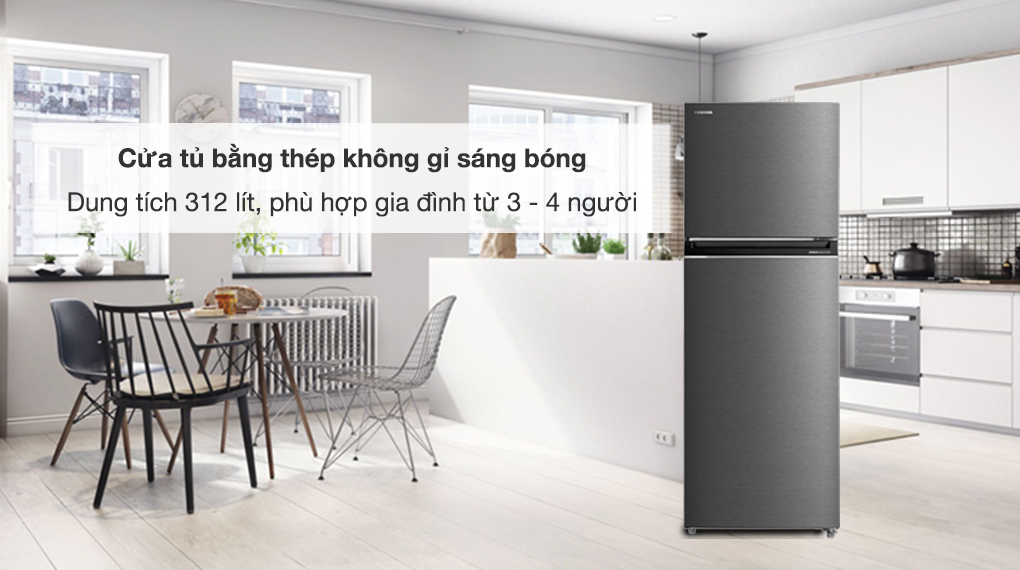Tủ lạnh Toshiba Inverter 312 lít GR-RT416WE-PMV(58)-MM - Cửa tủ bằng thép không gỉ sáng bóng, dung tích sử dụng 312 lít phù hợp gia đình từ 3 - 4 người