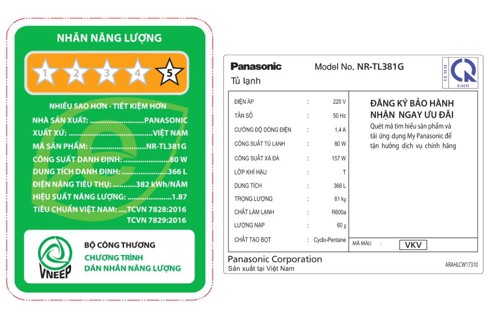 Tủ lạnh Panasonic Inverter 366 lít NR-TL381GVKV Màu Đen